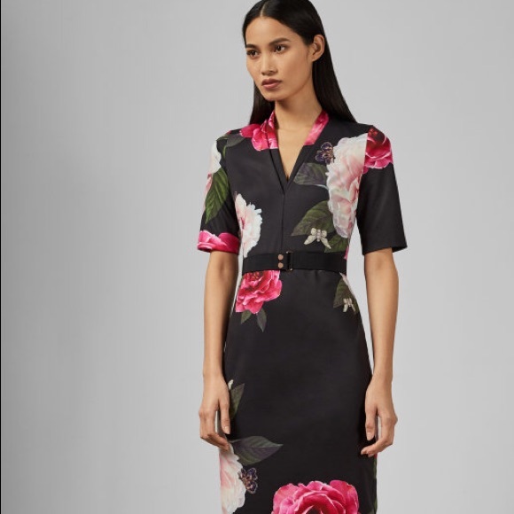 Ted Baker Black Floral Midi Dress - Picture 6 of 10